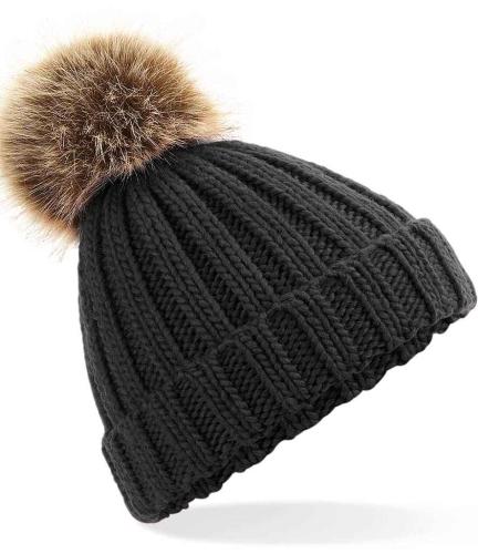 Beechfield Junior Fur Pom Pom Chunky Beanie